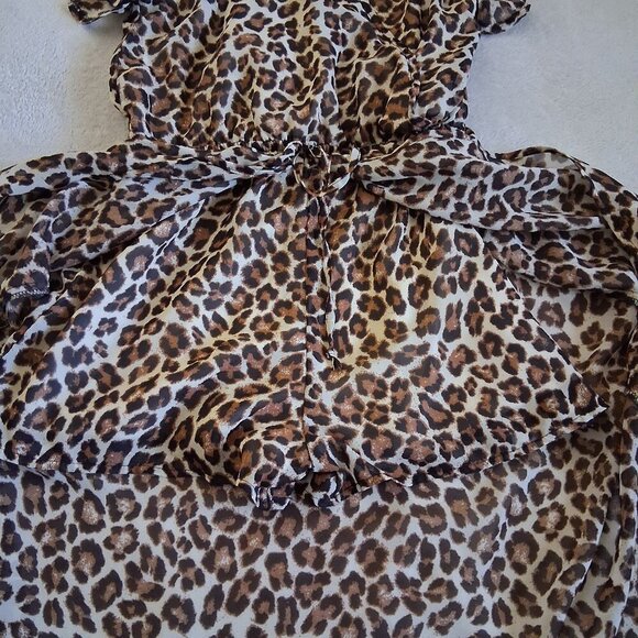 Stella Cruz Girls Size XL (14-16) Leopard Print Ruffle Sleeve Overlay Romper - Picture 8 of 11